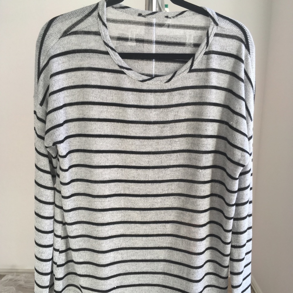 Striped grey and black loose knit sweater